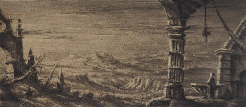 Jean Michel MATHIEUX-MARIE : Ville de ruine, Gravure originale signée