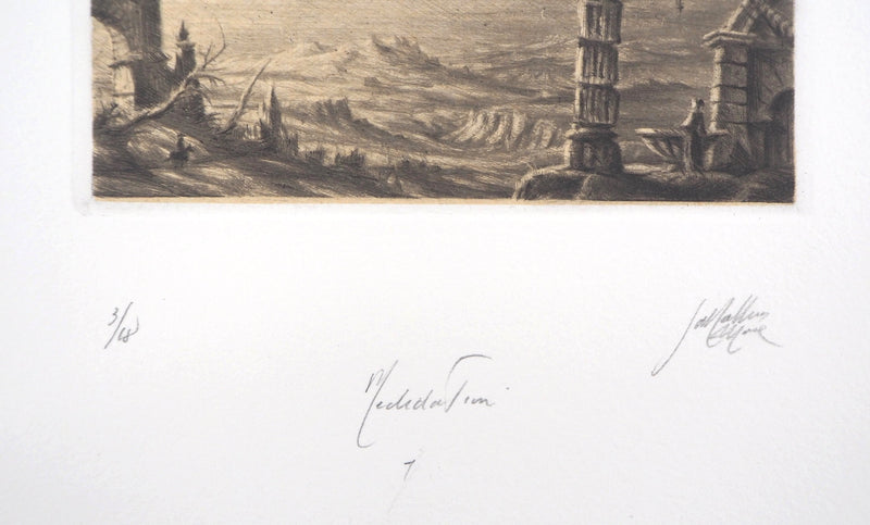 Jean Michel MATHIEUX-MARIE : Ville de ruine, Gravure originale signée