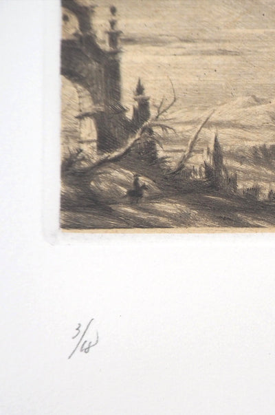 Jean Michel MATHIEUX-MARIE : Ville de ruine, Gravure originale signée