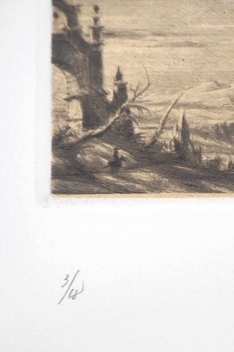 Jean Michel MATHIEUX-MARIE : Ville de ruine, Gravure originale signée