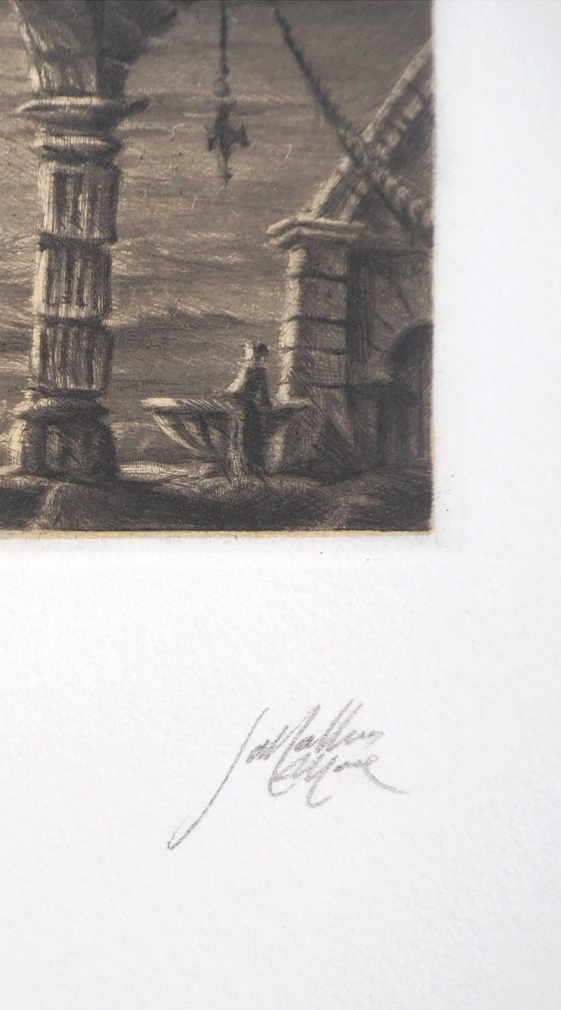Jean Michel MATHIEUX-MARIE : Ville de ruine, Gravure originale signée