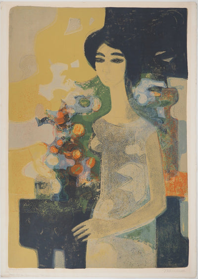 André MINAUX : Jeune fille au bouquet, Lithographie originale (vue générale) - Crédit photo : Galerie Art.Paris