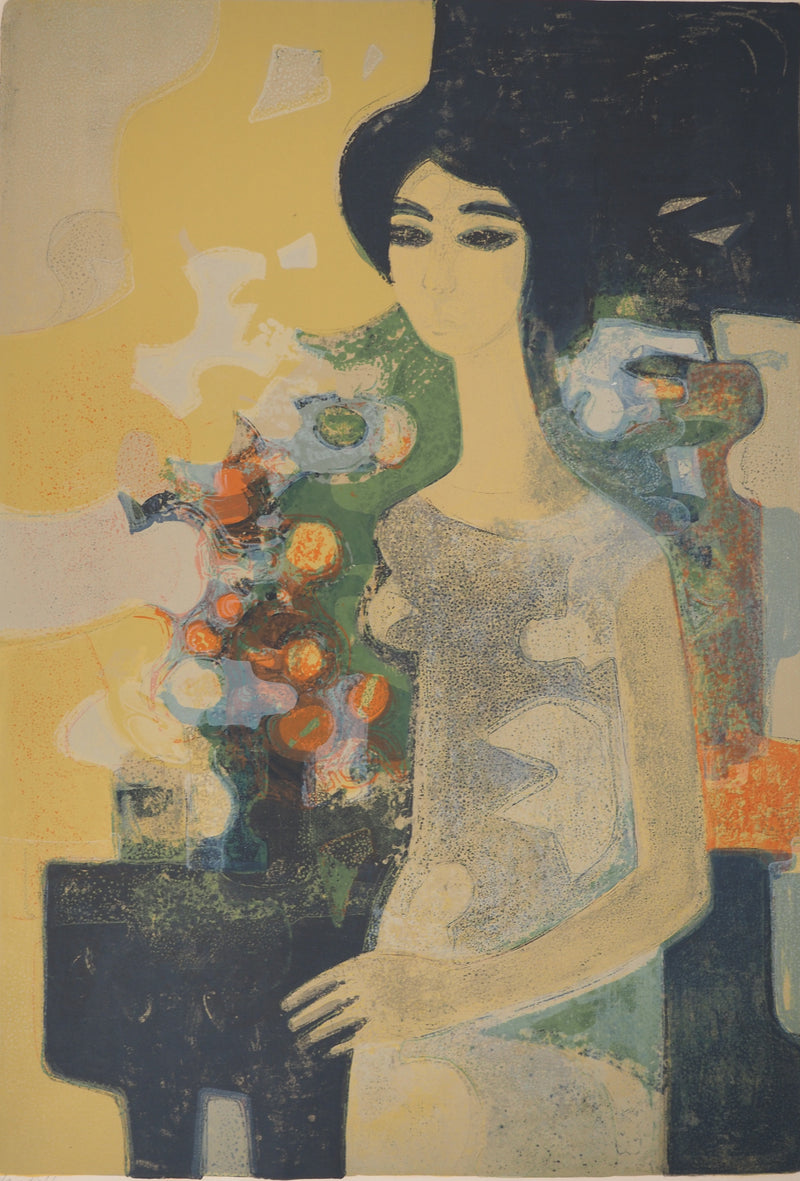 André MINAUX : Jeune fille au bouquet, Lithographie originale (photo de détail 3) - Crédit photo : Galerie Art.Paris