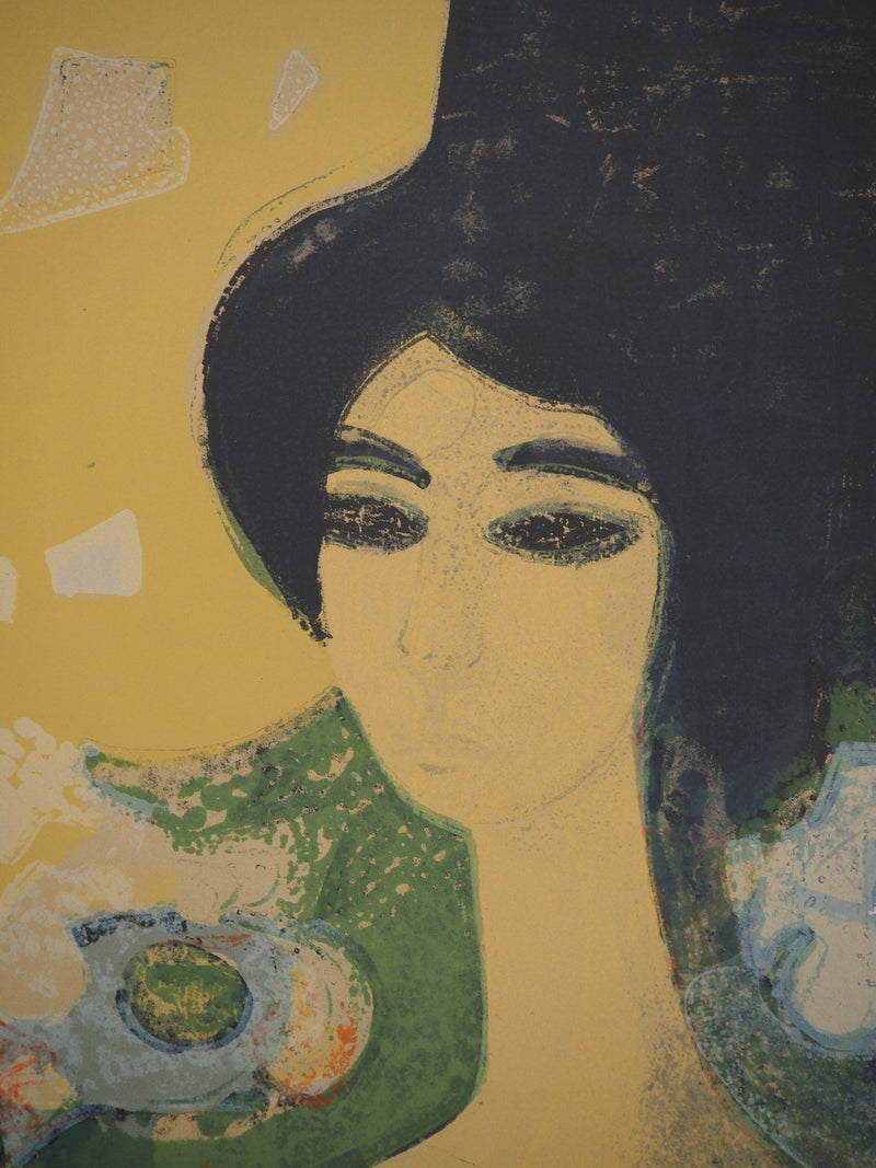 André MINAUX : Jeune fille au bouquet, Lithographie originale (photo de détail 4) - Crédit photo : Galerie Art.Paris