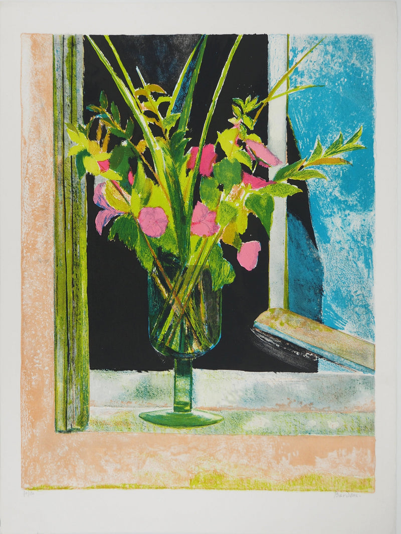 Guy BARDONE : Nature morte rose et noire, Lithographie originale (vue générale) - Crédit photo : Galerie Art.Paris