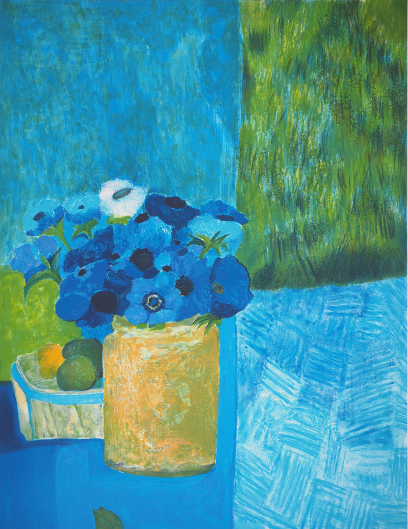 Guy BARDONE : Bouquet de fleurs bleues, Lithographie originale (photo de détail 3) - Crédit photo : Galerie Art.Paris
