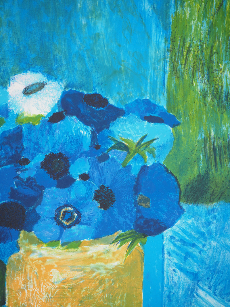 Guy BARDONE : Bouquet de fleurs bleues, Lithographie originale (photo de détail 4) - Crédit photo : Galerie Art.Paris