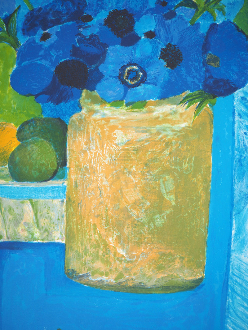 Guy BARDONE : Bouquet de fleurs bleues, Lithographie originale (photo de détail 5) - Crédit photo : Galerie Art.Paris