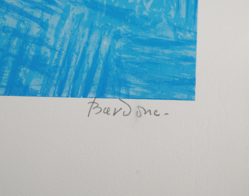 Guy BARDONE : Bouquet de fleurs bleues, Lithographie originale (photo de détail 2) - Crédit photo : Galerie Art.Paris