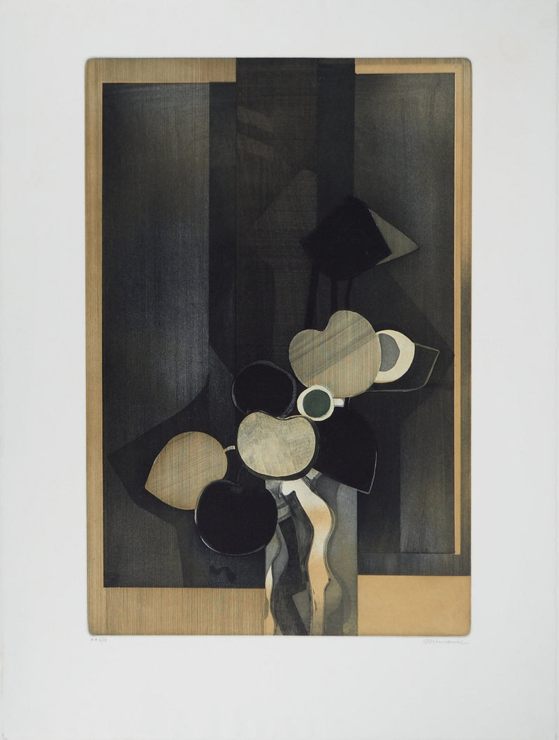 André MINAUX : Nature morte au bouquet, Gravure originale (vue générale) - Crédit photo : Galerie Art.Paris
