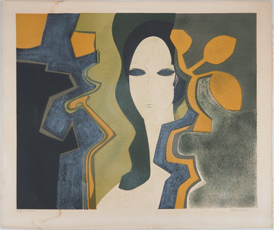 André MINAUX : Portrait féminin, Lithographie originale (vue générale) - Crédit photo : Galerie Art.Paris