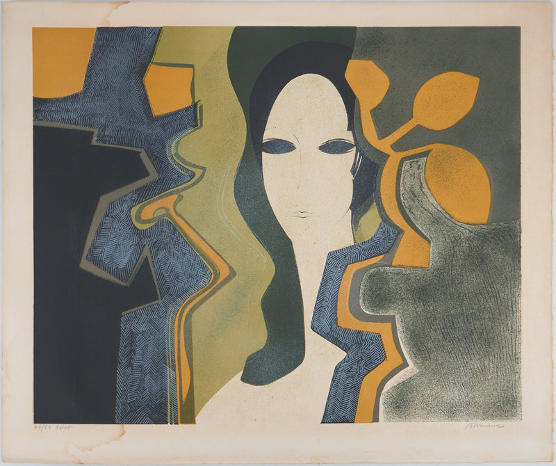 André MINAUX : Portrait féminin, Lithographie originale (vue générale) - Crédit photo : Galerie Art.Paris