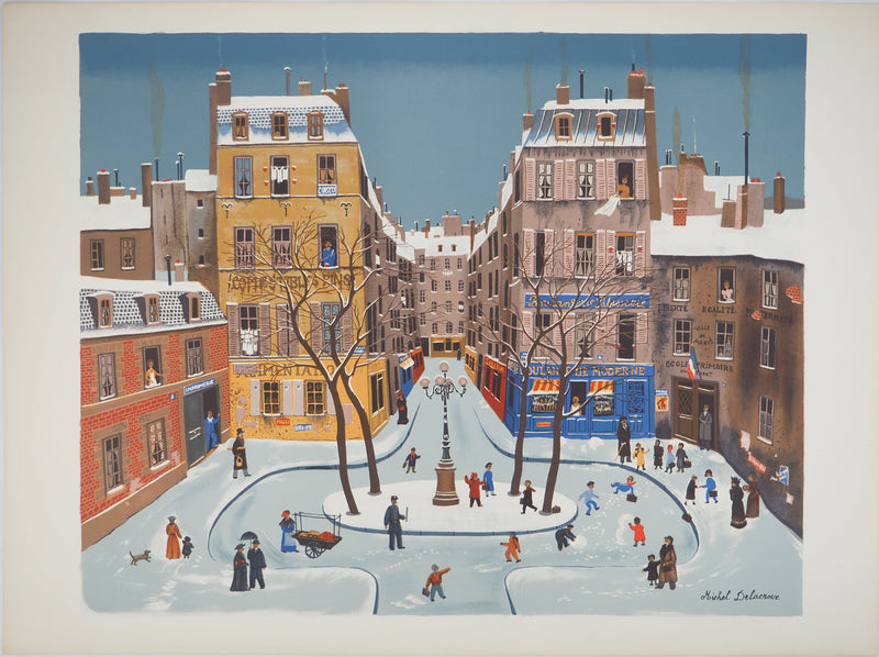 Michel DELACROIX : Paris : La Place Furstenberg, Lithographie originale (vue générale) - Crédit photo : Galerie Art.Paris