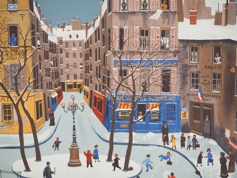 Michel DELACROIX : Paris : La Place Furstenberg, Lithographie originale (photo de détail 5) - Crédit photo : Galerie Art.Paris