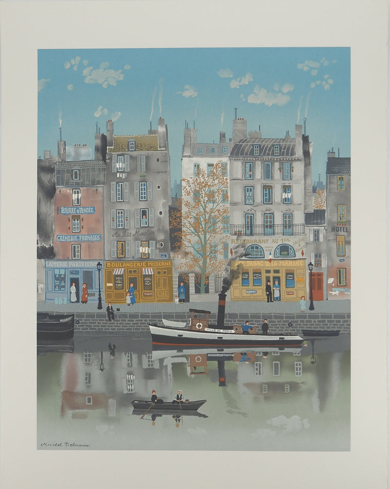 Michel DELACROIX : Le canal, Lithographie originale (vue générale) - Crédit photo : Galerie Art.Paris