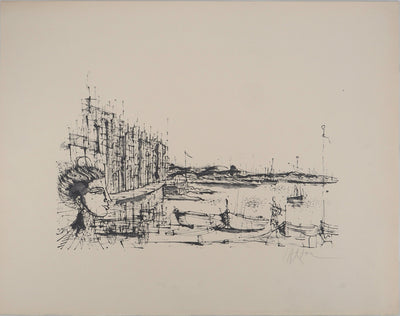 Jean CARZOU : Vue sur le port, Lithographie originale (vue générale) - Crédit photo : Galerie Art.Paris