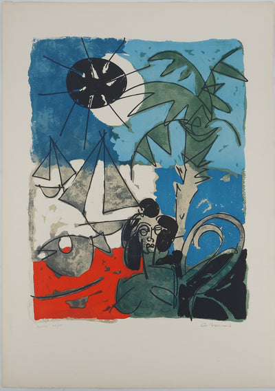 Claude VENARD : Femme en bord de mer, Lithographie originale (vue générale) - Crédit photo : Galerie Art.Paris