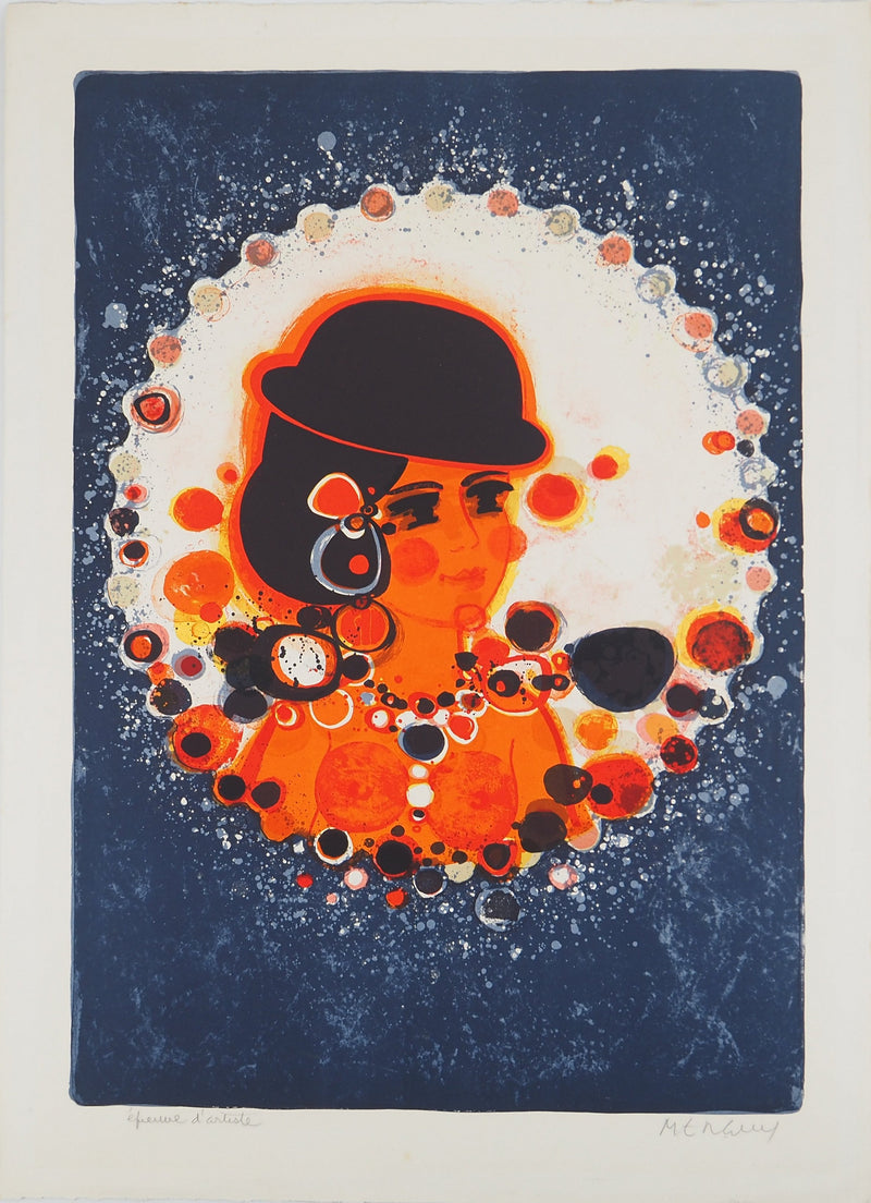 Frédéric MENGUY : Jeune fille au collier de perles, Lithographie originale (vue générale) - Crédit photo : Galerie Art.Paris