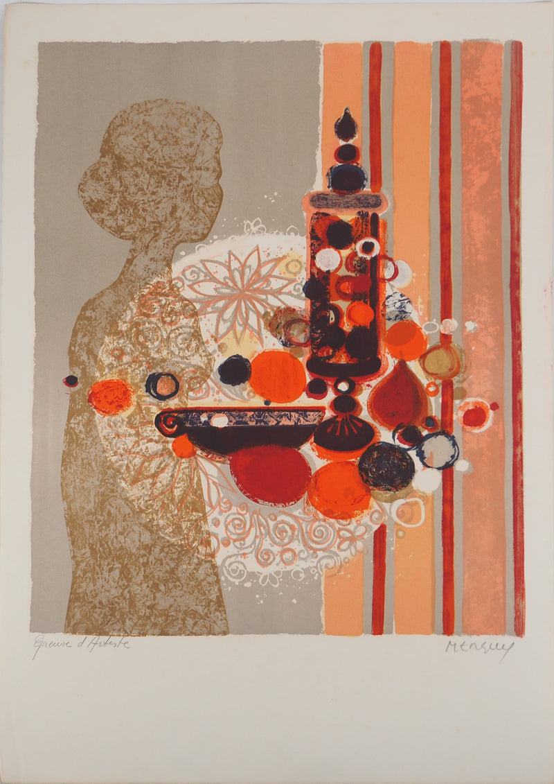 Frédéric MENGUY : Femme au panier de fruits, Lithographie originale (vue générale) - Crédit photo : Galerie Art.Paris