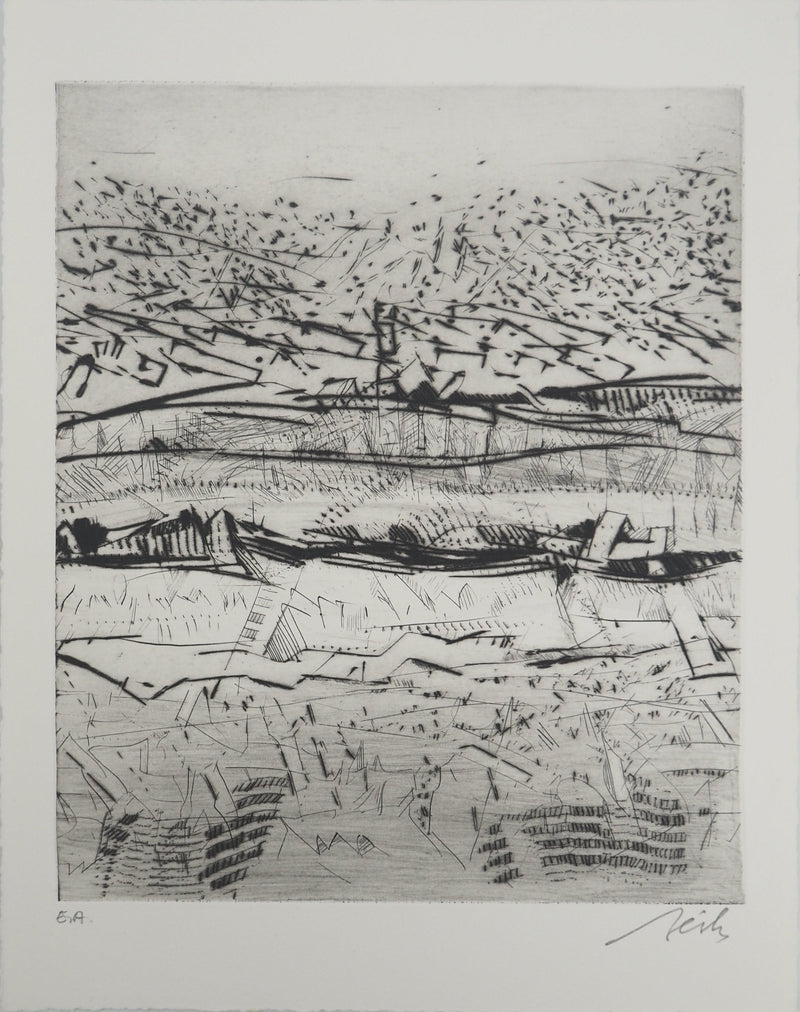François BEALU : Composition abstraite , Gravure originale (vue générale) - Crédit photo : Galerie Art.Paris