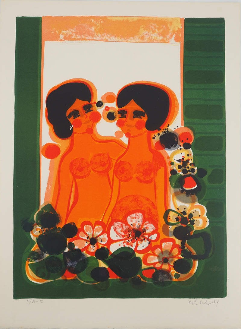 Frédéric MENGUY : Jeunes filles à la fenêtre, Lithographie originale (vue générale) - Crédit photo : Galerie Art.Paris