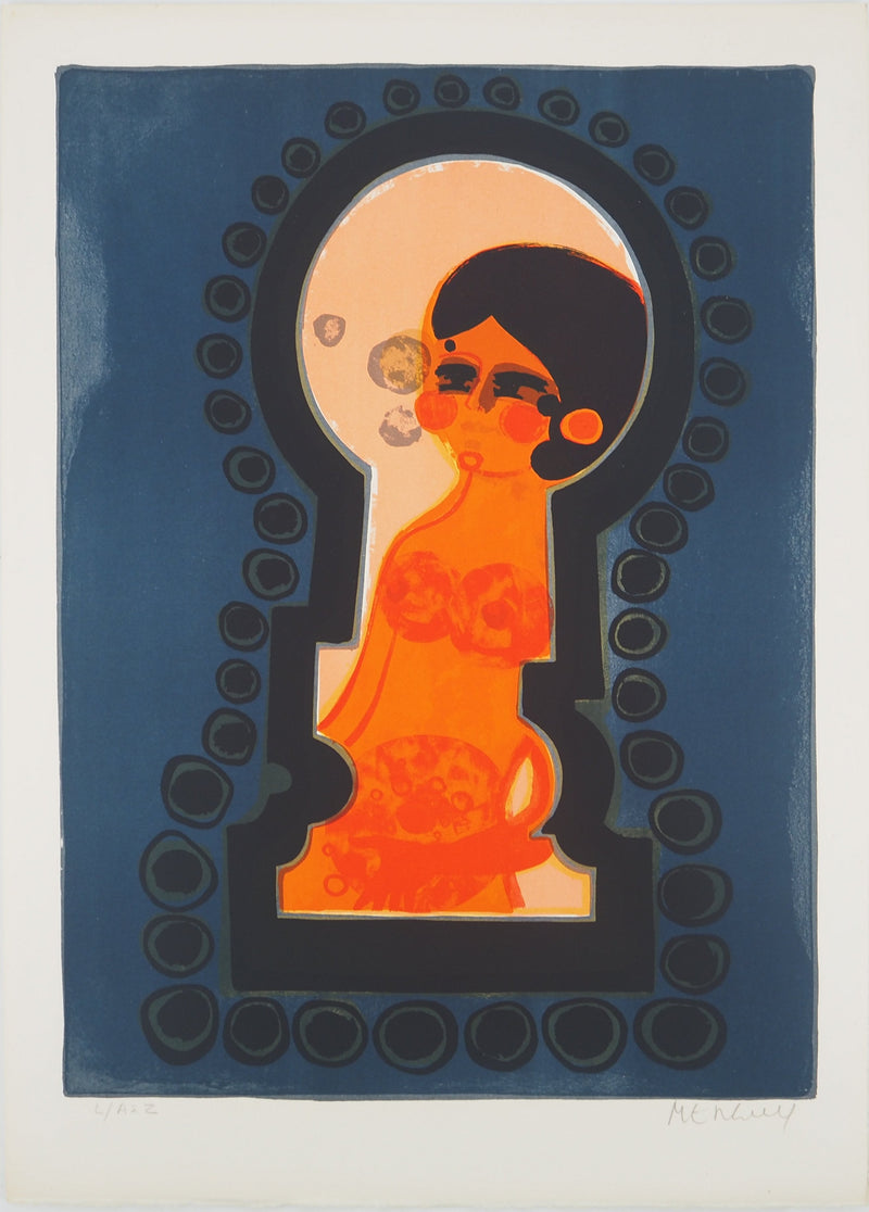 Frédéric MENGUY : La jeune fille à travers la serrure, Lithographie originale (vue générale) - Crédit photo : Galerie Art.Paris