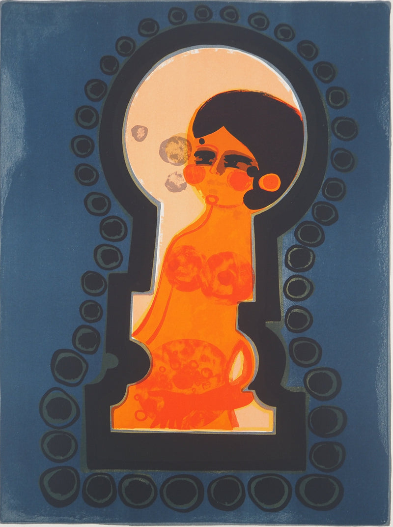 Frédéric MENGUY : La jeune fille à travers la serrure, Lithographie originale (photo de détail 3) - Crédit photo : Galerie Art.Paris