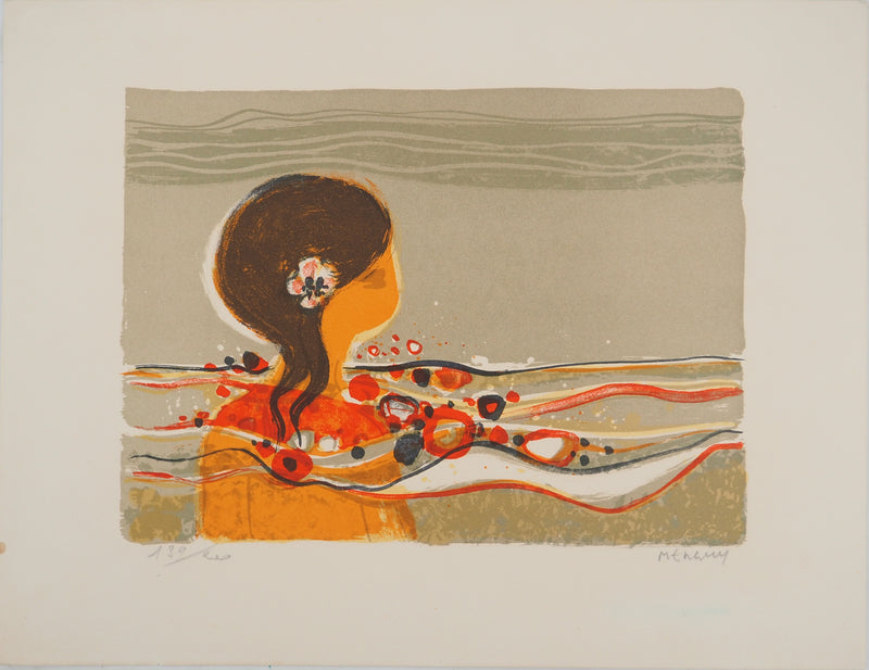 Frédéric MENGUY : Jeune fille à la fleur, Lithographie originale (vue générale) - Crédit photo : Galerie Art.Paris