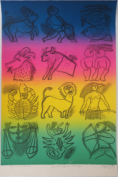 Guillaume CORNEILLE : Les douze signes du zodiaque, Lithographie originale (vue générale) - Crédit photo : Galerie Art.Paris