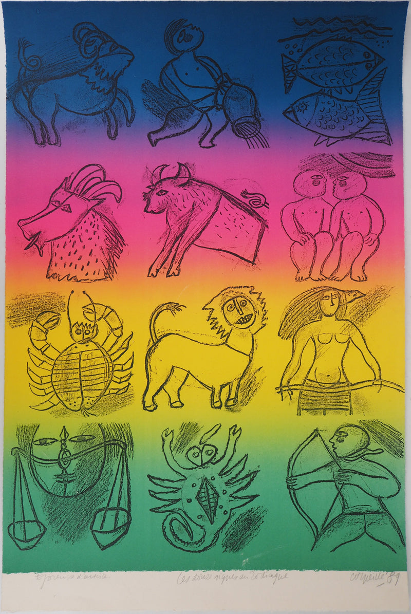 Guillaume CORNEILLE : Les douze signes du zodiaque, Lithographie originale (vue générale) - Crédit photo : Galerie Art.Paris