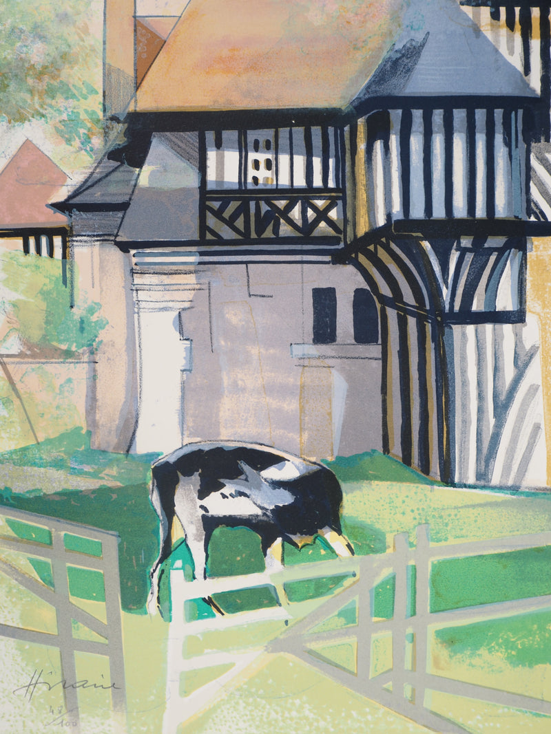 Camille HILAIRE : Maison normande à colombage, Lithographie originale (vue générale) - Crédit photo : Galerie Art.Paris