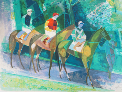 Camille HILAIRE : Normandie, Jockeys en promenade, Lithographie originale signée