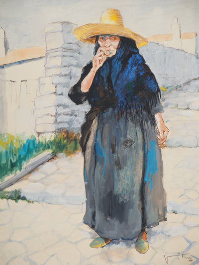 Victor VIKO : Ibiza, Vieille femme fumant, Aquarelle originale (photo de détail 3) - Crédit photo : Galerie Art.Paris