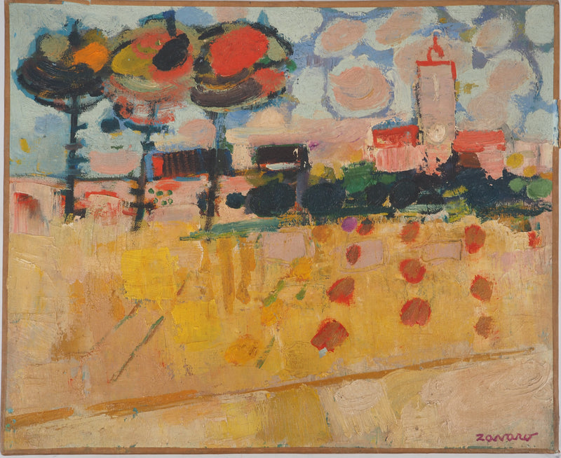 Albert ZAVARO : Paysages aux meules de foin, c, Tableau original (vue générale) - Crédit photo : Galerie Art.Paris