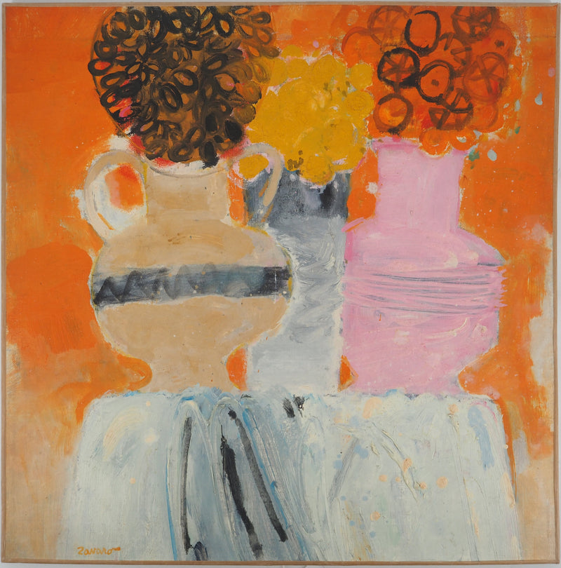 Albert ZAVARO : La table aux bouquets de fleurs, c, Tableau original (vue générale) - Crédit photo : Galerie Art.Paris