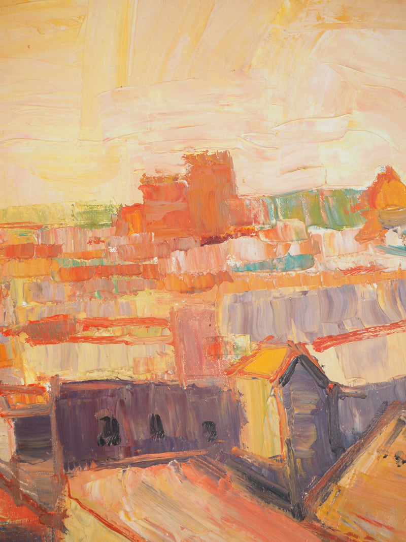 Pierre-Yves LELARGE : Vue sur Rome au coucher du Soleil, Huile sur toile signée