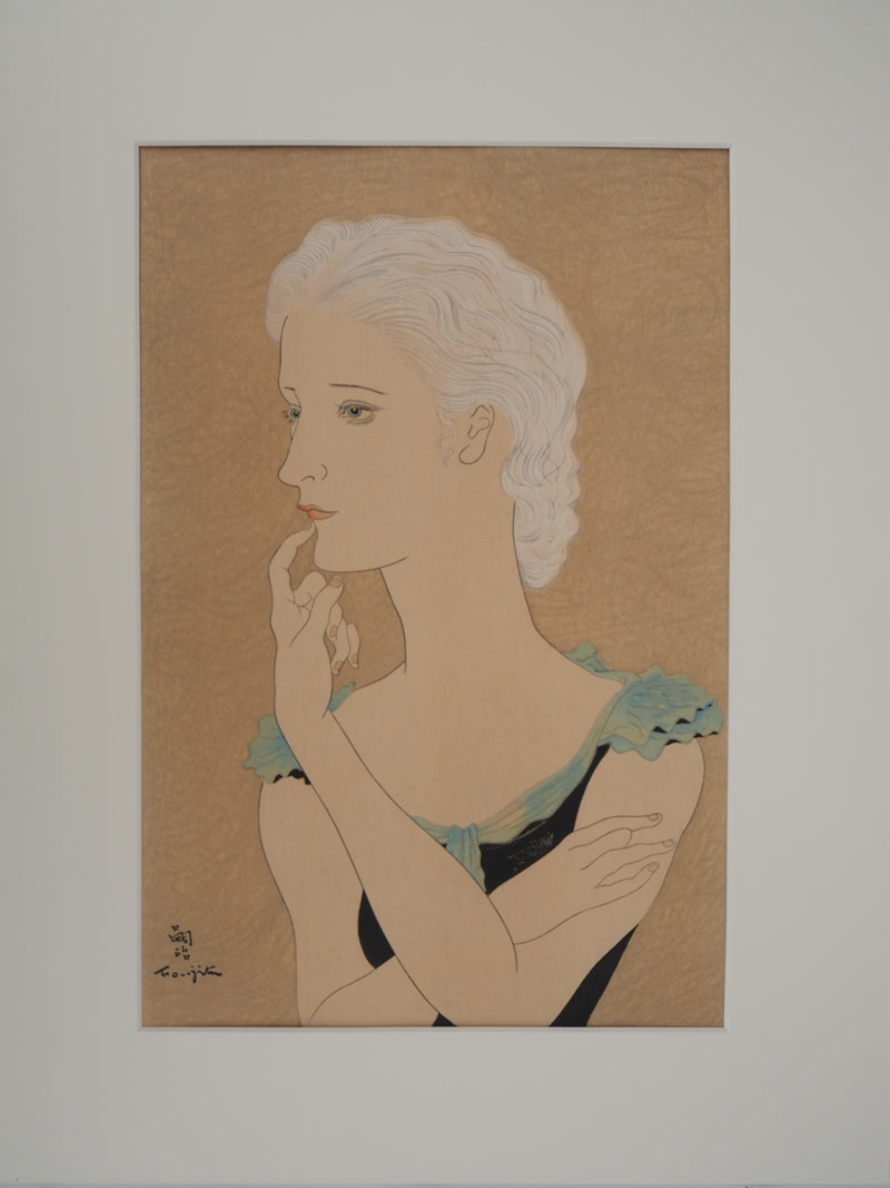Léonard Tsuguharu FOUJITA : Jeune femme blonde, Gravure sur bois originale signée