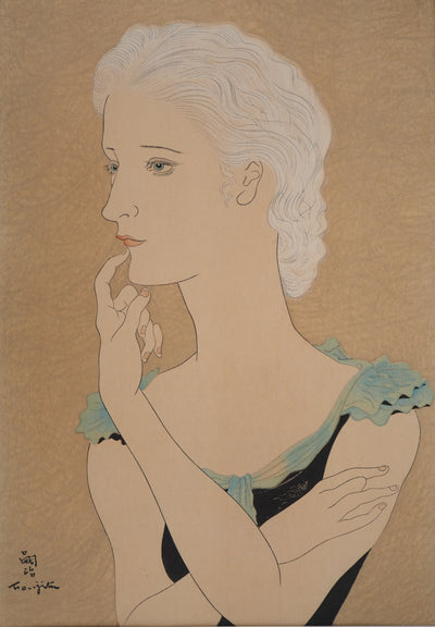Léonard Tsuguharu FOUJITA : Jeune femme blonde, Gravure sur bois originale signée