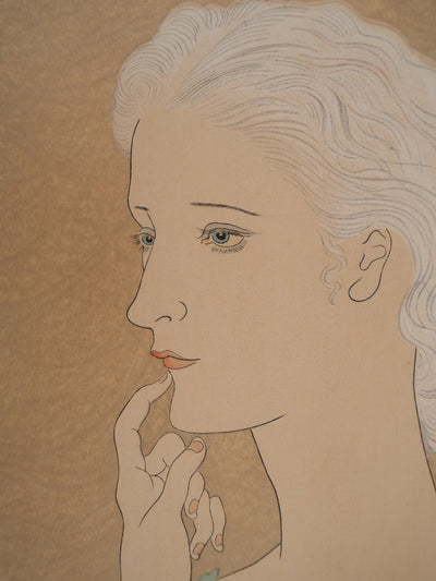 Léonard Tsuguharu FOUJITA : Jeune femme blonde, Gravure sur bois originale signée
