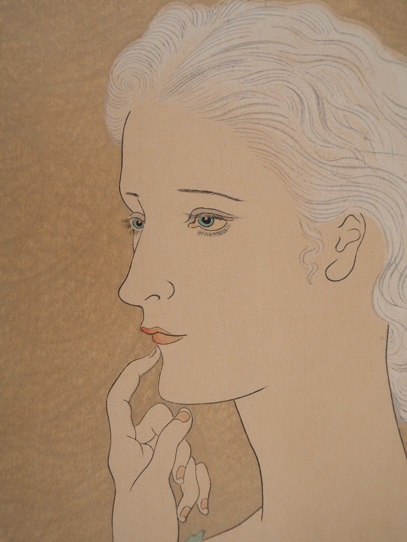 Léonard Tsuguharu FOUJITA : Jeune femme blonde, Gravure sur bois originale signée