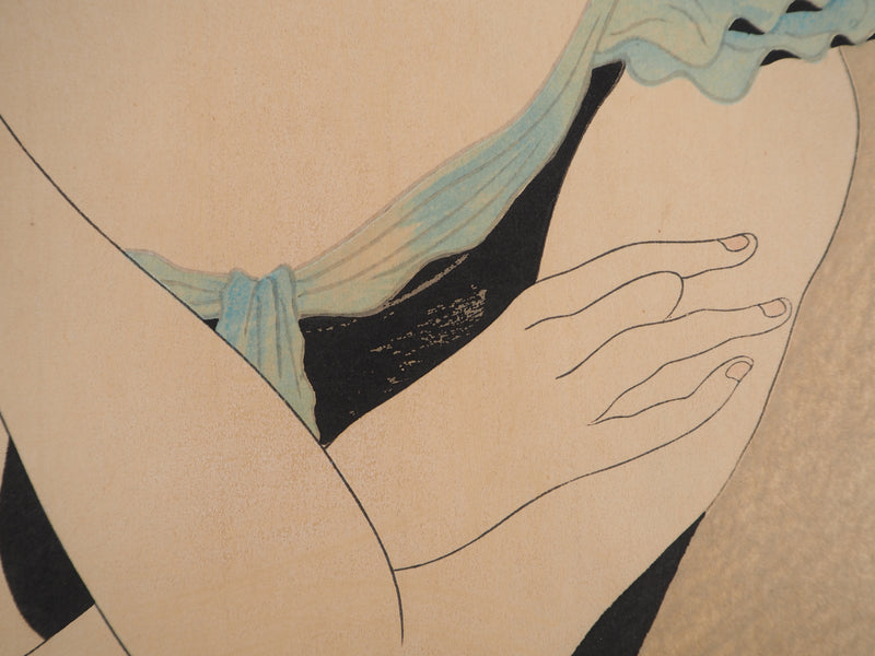 Léonard Tsuguharu FOUJITA : Jeune femme blonde, Gravure sur bois originale signée