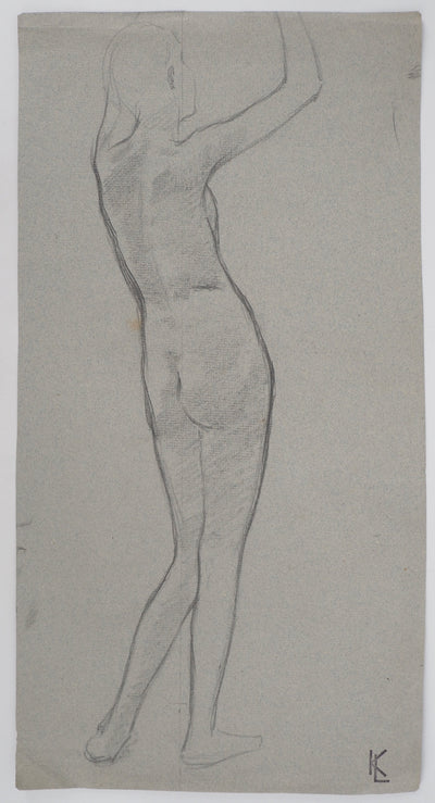 Léopold Franz KOWALSKI : Étude du nu féminin de dos, c, Dessin original (vue générale) - Crédit photo : Galerie Art.Paris