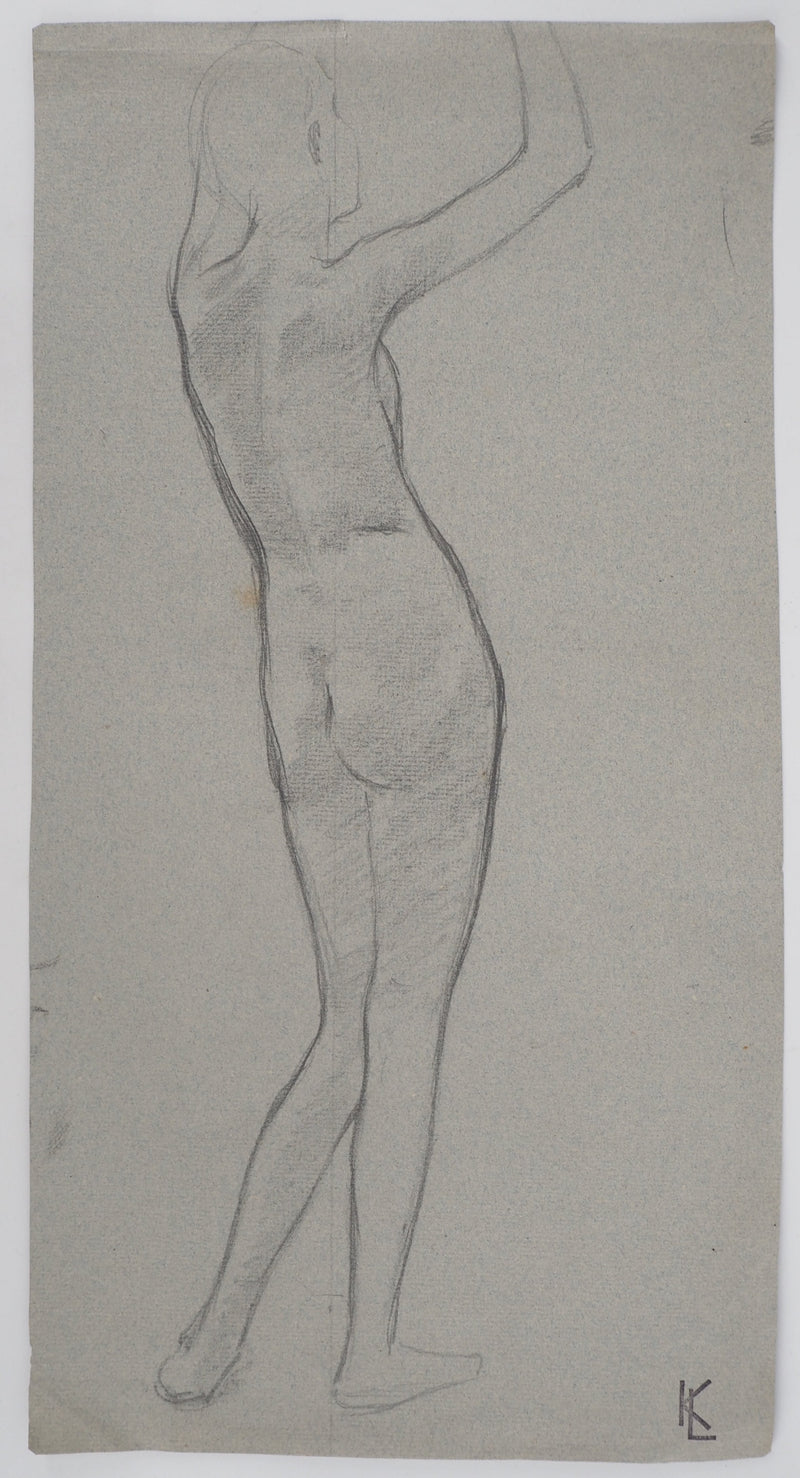 Léopold Franz KOWALSKI : Étude du nu féminin de dos, c, Dessin original (vue générale) - Crédit photo : Galerie Art.Paris