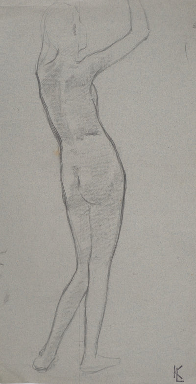 Léopold Franz KOWALSKI : Étude du nu féminin de dos, c, Dessin original (photo de détail 2) - Crédit photo : Galerie Art.Paris