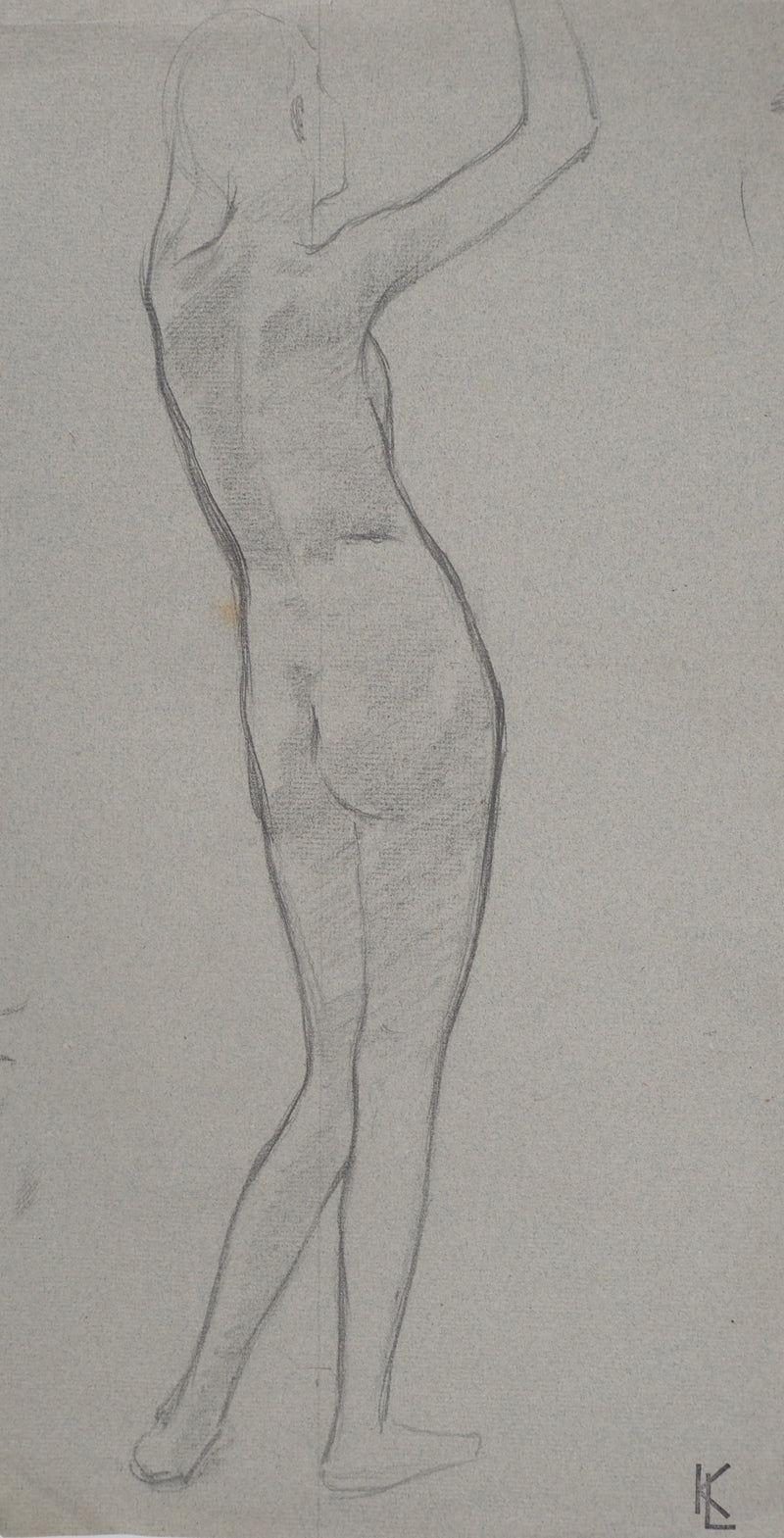 Léopold Franz KOWALSKI : Étude du nu féminin de dos, c, Dessin original (photo de détail 2) - Crédit photo : Galerie Art.Paris