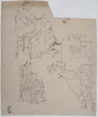 Léopold Franz KOWALSKI : Étude de la position assise, femme, c, Dessin original (vue générale) - Crédit photo : Galerie Art.Paris
