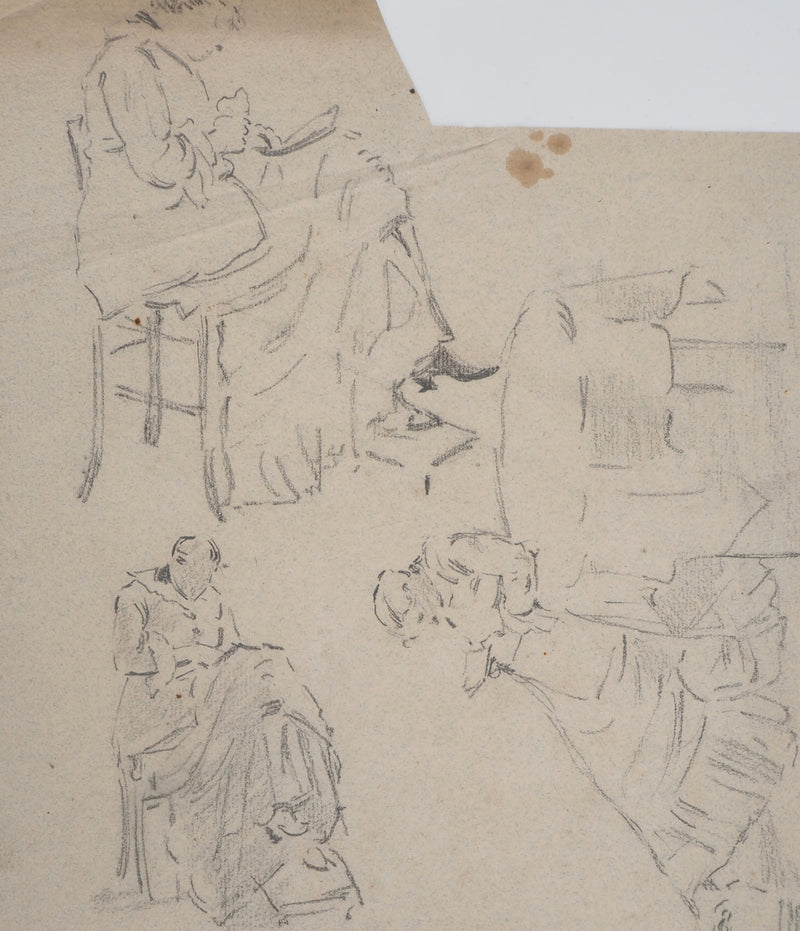 Léopold Franz KOWALSKI : Étude de la position assise, femme, c, Dessin original (photo de détail 2) - Crédit photo : Galerie Art.Paris