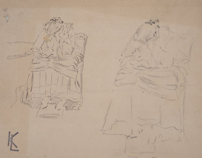 Léopold Franz KOWALSKI : Sujet féminin à la lecture, c, Dessin original (photo de détail 2) - Crédit photo : Galerie Art.Paris