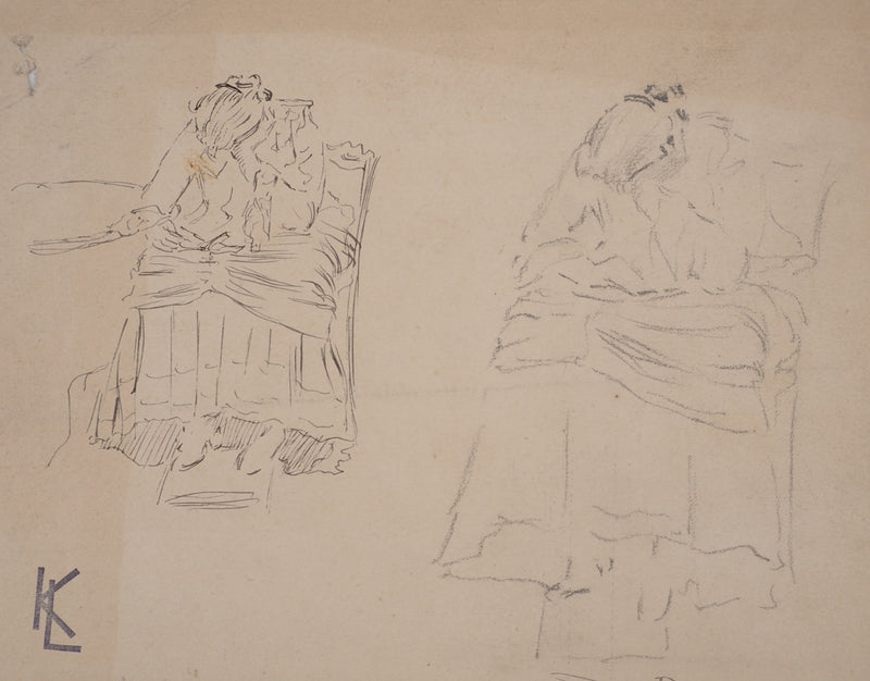 Léopold Franz KOWALSKI : Sujet féminin à la lecture, c, Dessin original (photo de détail 2) - Crédit photo : Galerie Art.Paris