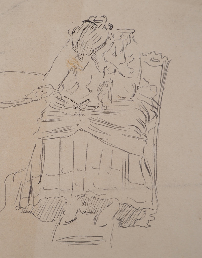 Léopold Franz KOWALSKI : Sujet féminin à la lecture, c, Dessin original (photo de détail 3) - Crédit photo : Galerie Art.Paris
